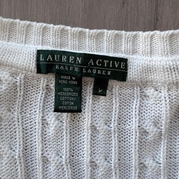 Vintage Lauren Active Ralph Lauren White Cable Knit V-Neck Sweater Size L - Picture 3 of 8